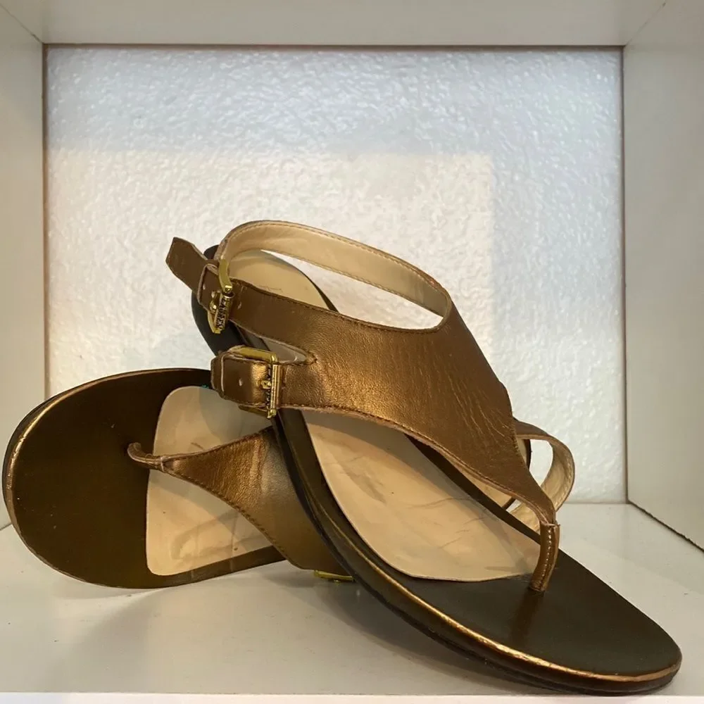 Lauren Ralph Lauren Thong Flat Buckle Gold Sandals